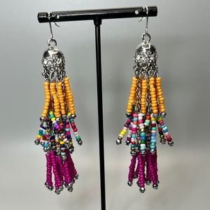 Pink/ Orange/ Multi-colored Beaded Tassel Earrings